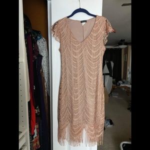 Rose Gold Metallic Lace Dress with Fringe